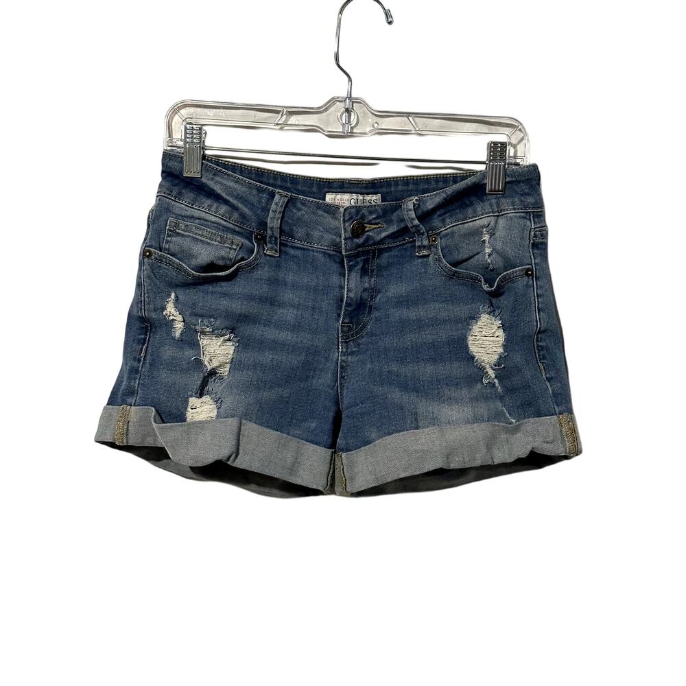 Guess Blue Distressed Cuffed Denim Shorts Women's Sz 28 Classic Casual Capsule
